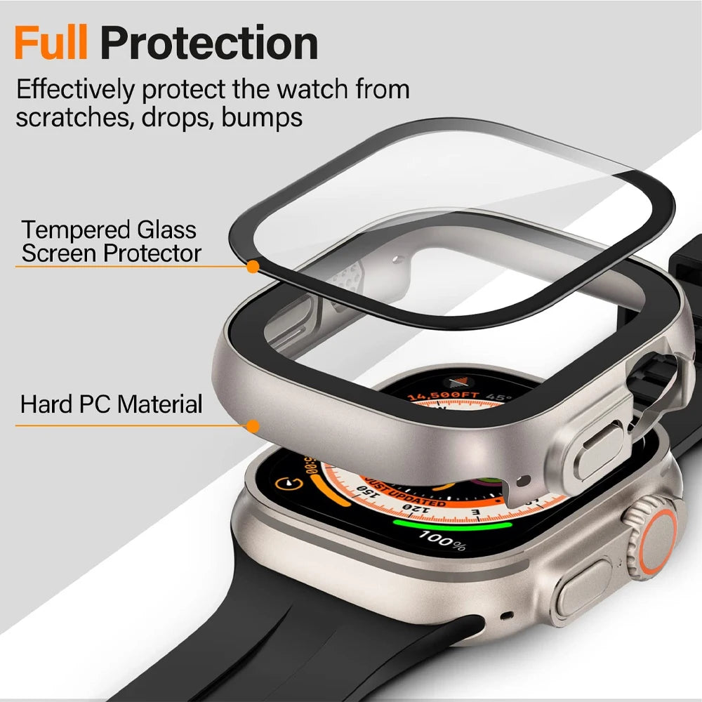 Cover For Apple Watch Ultra Case 49mm Accessories PC Shockproof Bumper+Tempered Glass Screen Protector iwatch Series Ultra 2